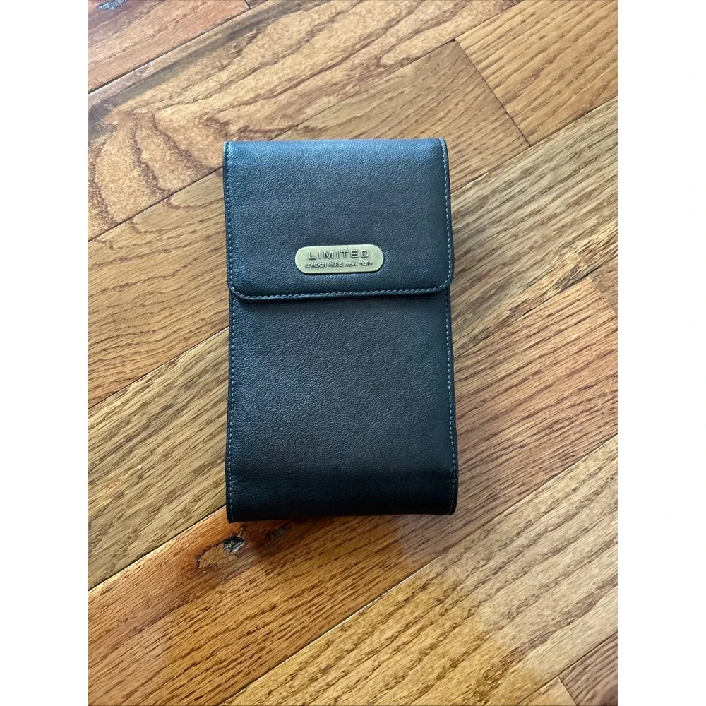 The Limited Black Faux Leather Tri-Fold Travel Wallet Organizer ID Window Black